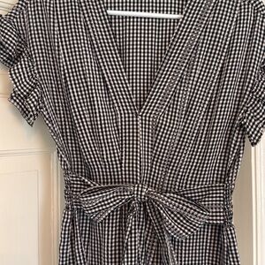 Max Studio Black and White Gingham Wrap Dress with Waist Tie